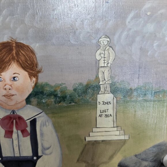 Vtg Oak Wood Medicine Cabinet Hand Painted Primitive Spice Rack Shelves Signed - Picture 6 of 16